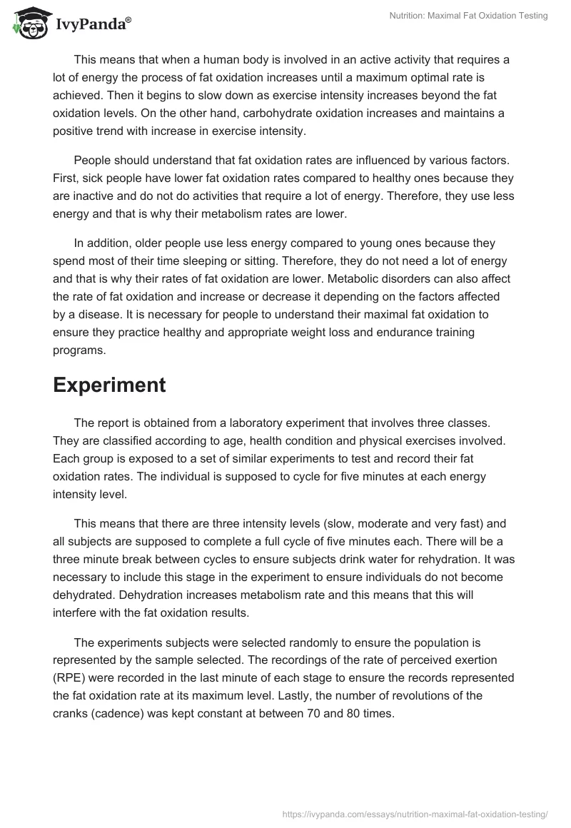 Nutrition: Maximal Fat Oxidation Testing. Page 2
