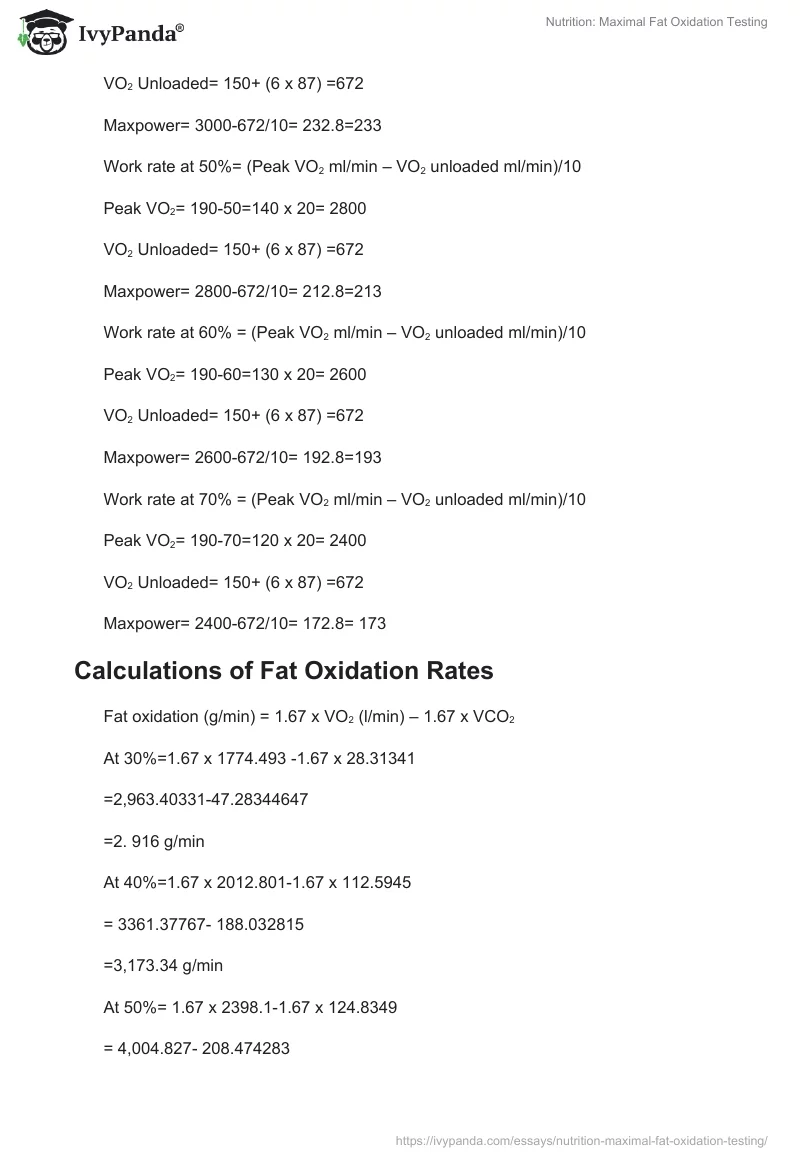 Nutrition: Maximal Fat Oxidation Testing. Page 4