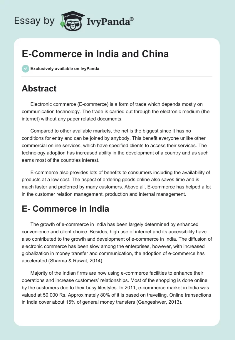 E-Commerce in India and China. Page 1