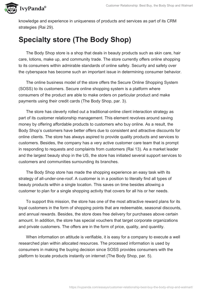 Customer Relationship: Best Buy, the Body Shop and Walmart. Page 3