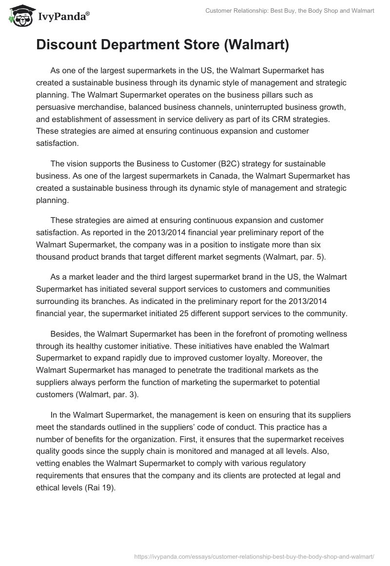 Customer Relationship: Best Buy, the Body Shop and Walmart. Page 4