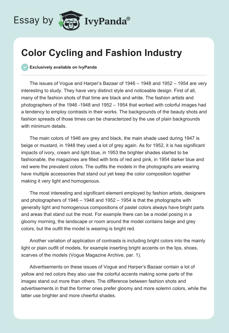 Color Cycling and Fashion Industry. Page 1