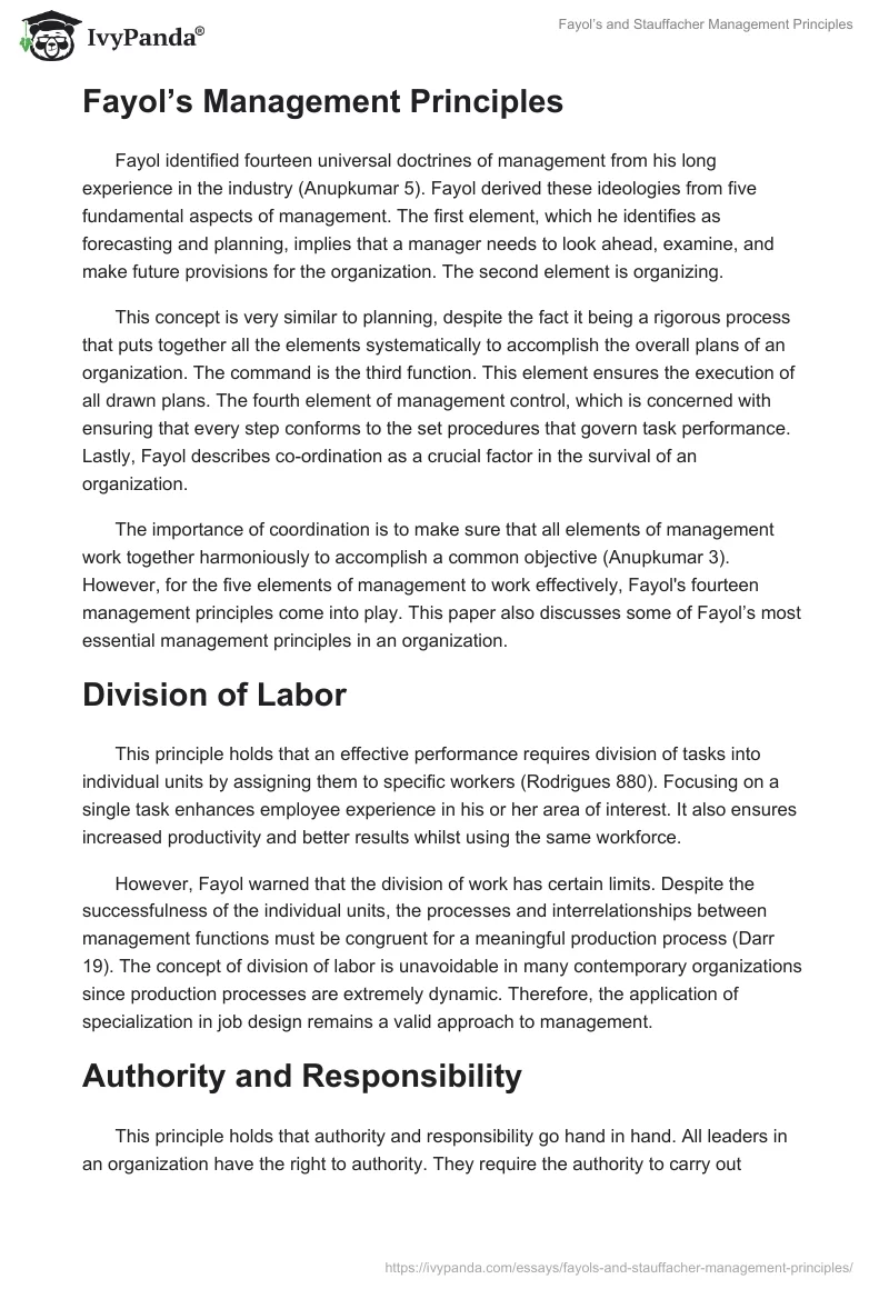 Fayol’s and Stauffacher Management Principles. Page 2