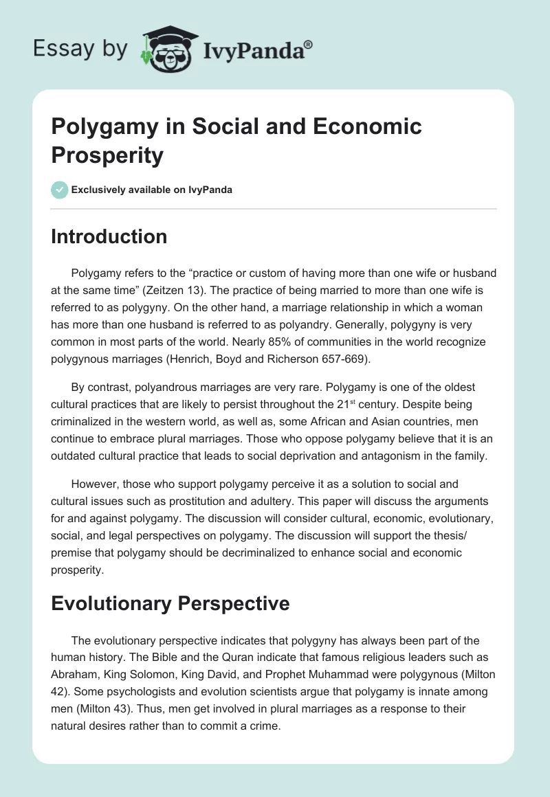 Polygamy in Social and Economic Prosperity. Page 1