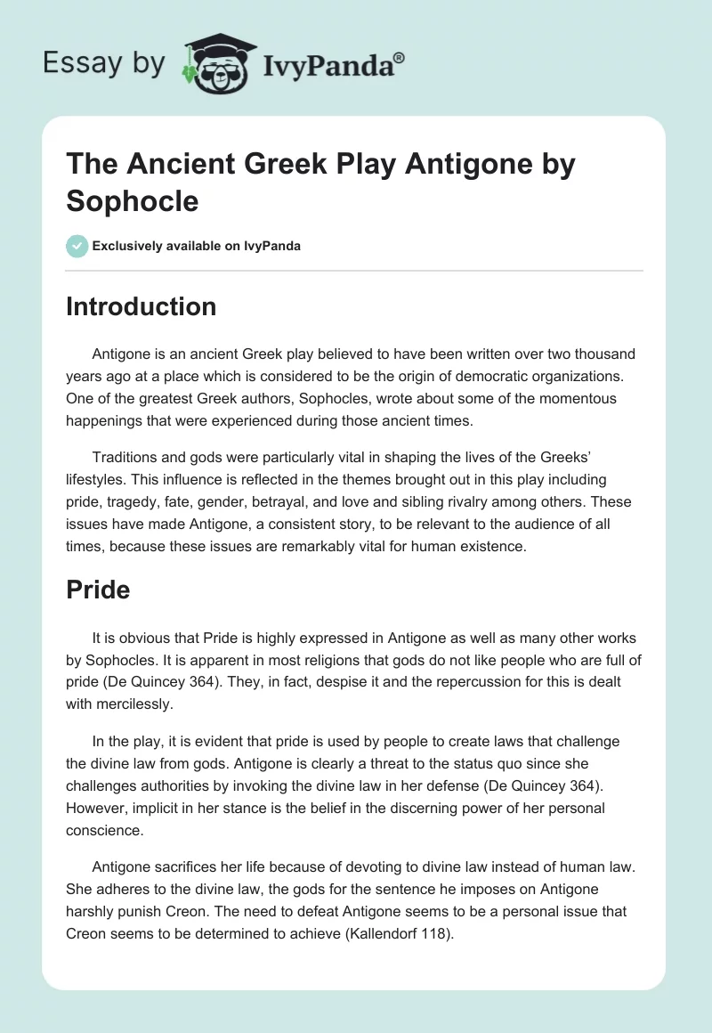 The Ancient Greek Play Antigone by Sophocle. Page 1