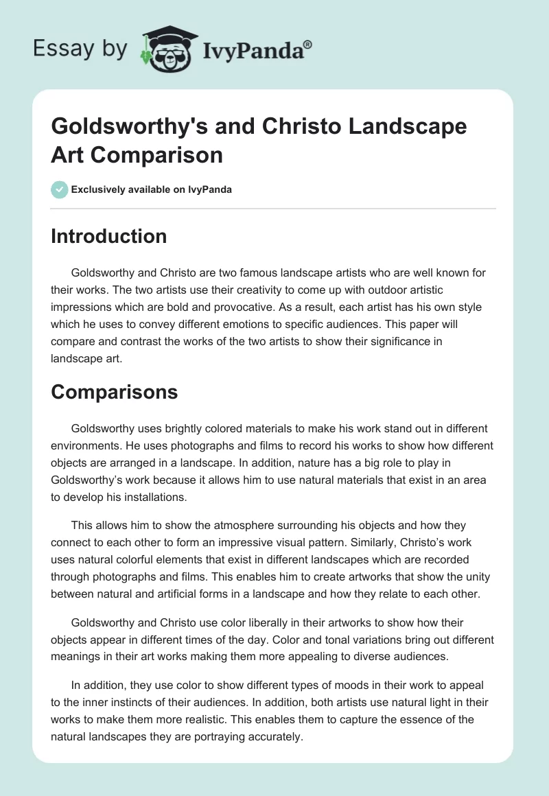 Goldsworthy's and Christo Landscape Art Comparison. Page 1