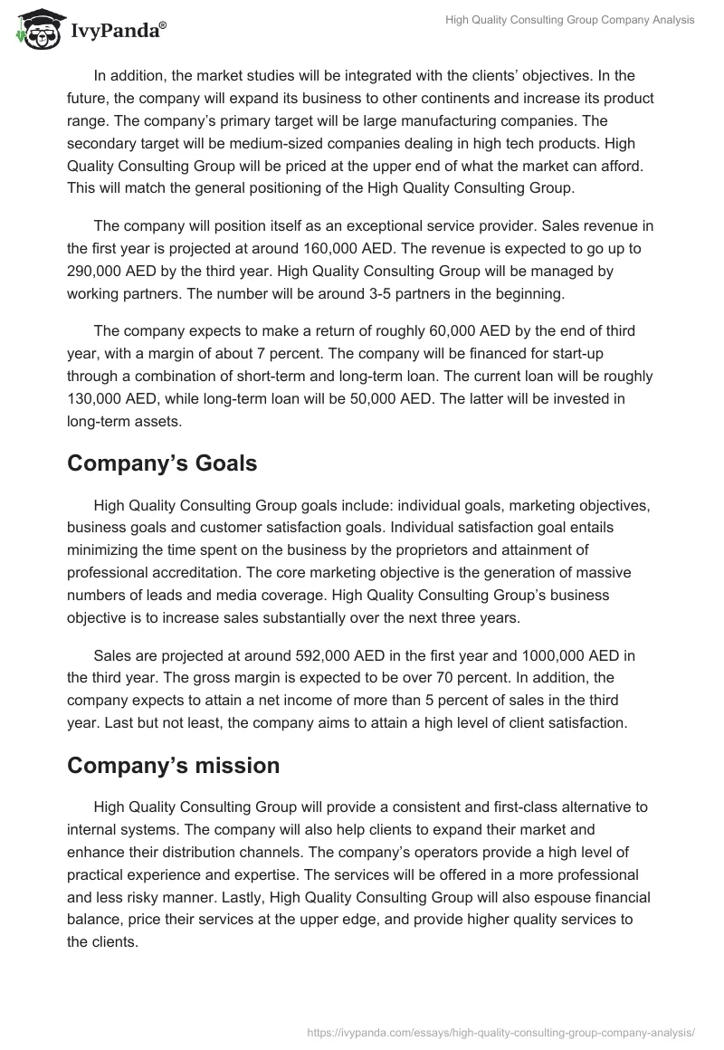 High Quality Consulting Group Company Analysis. Page 2