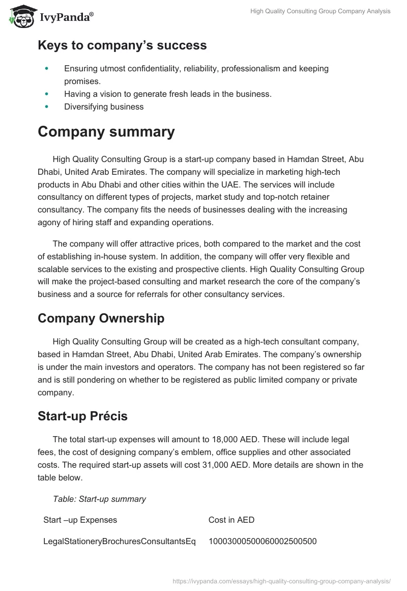 High Quality Consulting Group Company Analysis. Page 3