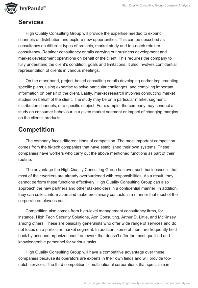 High Quality Consulting Group Company Analysis. Page 5