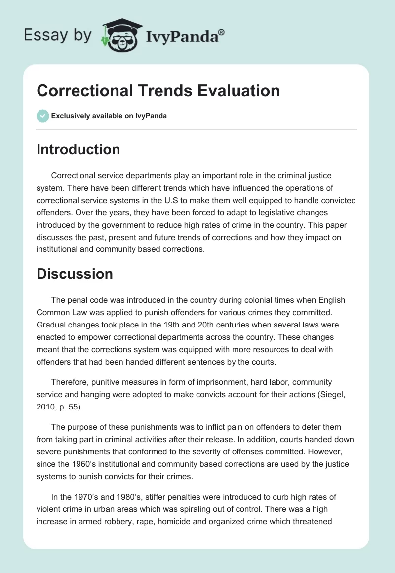 Correctional Trends Evaluation. Page 1