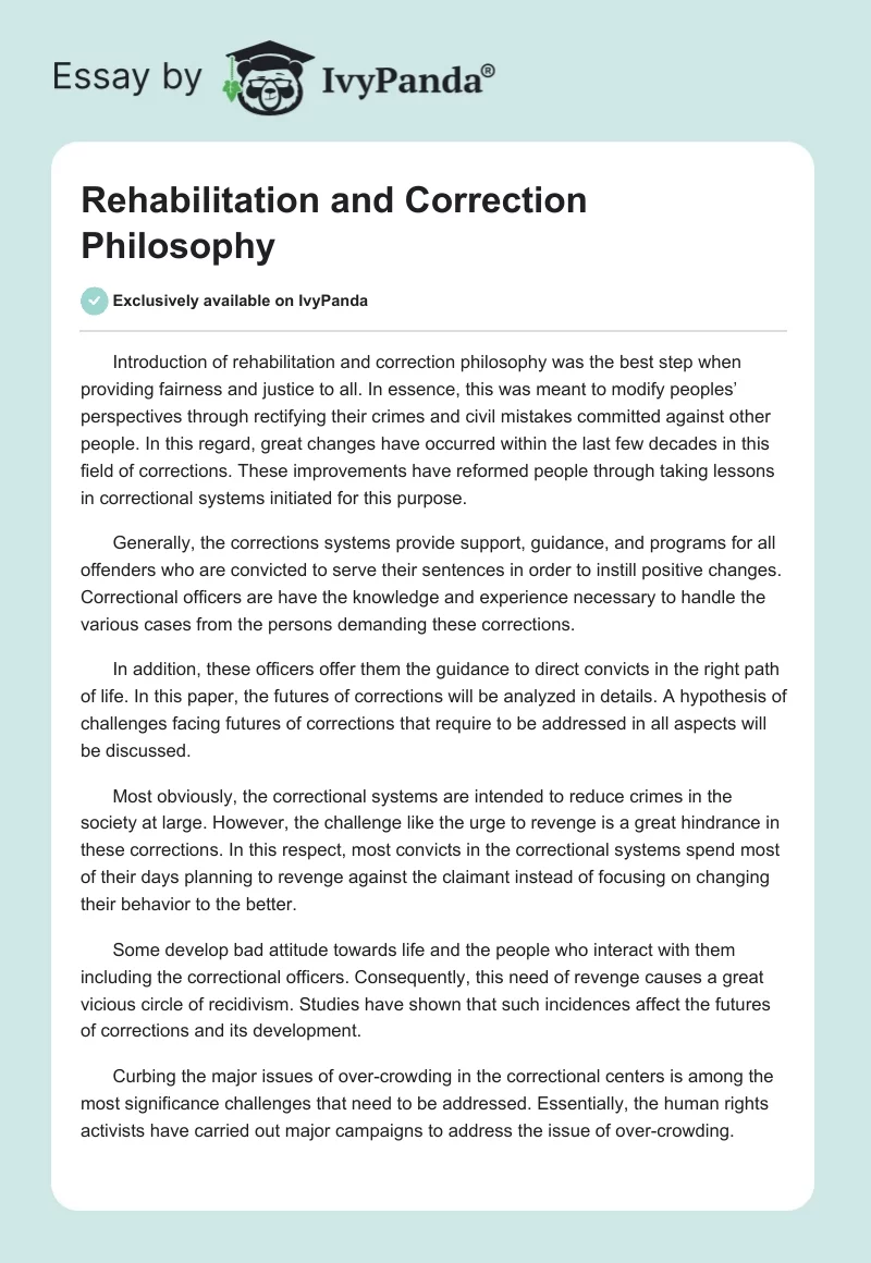 Rehabilitation and Correction Philosophy. Page 1