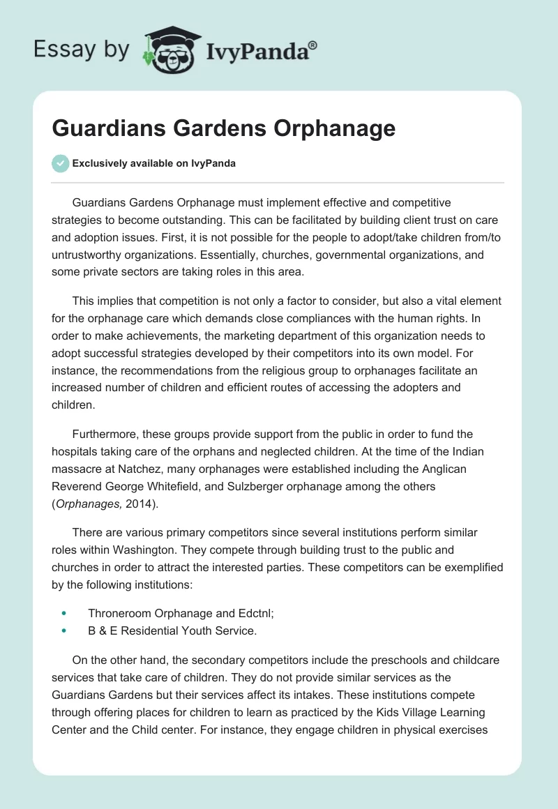 Guardians Gardens Orphanage. Page 1