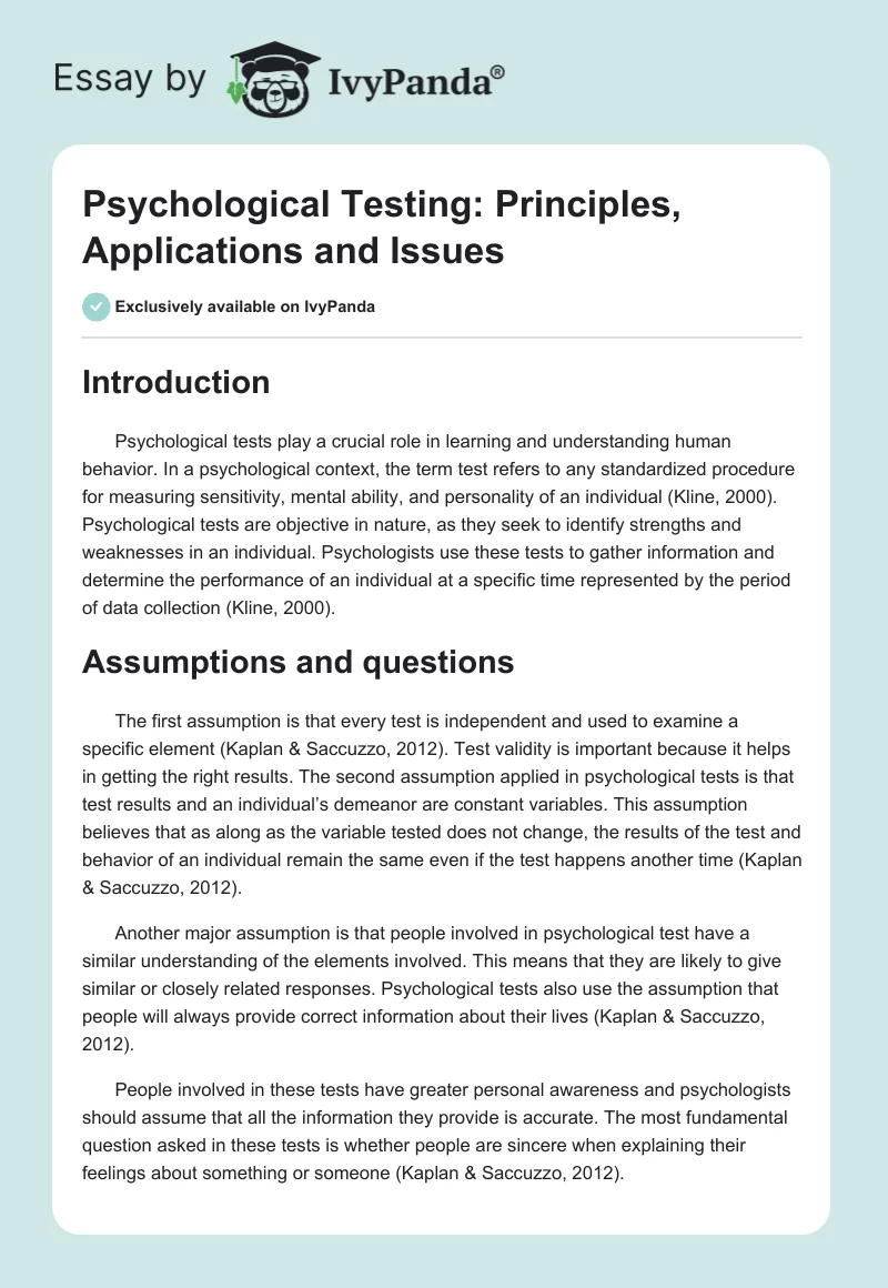 Psychological Testing: Principles, Applications and Issues. Page 1
