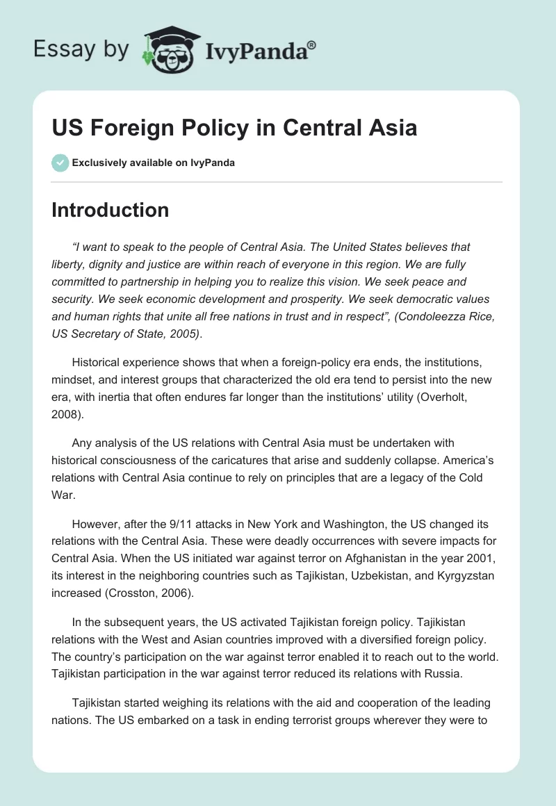US Foreign Policy in Central Asia. Page 1
