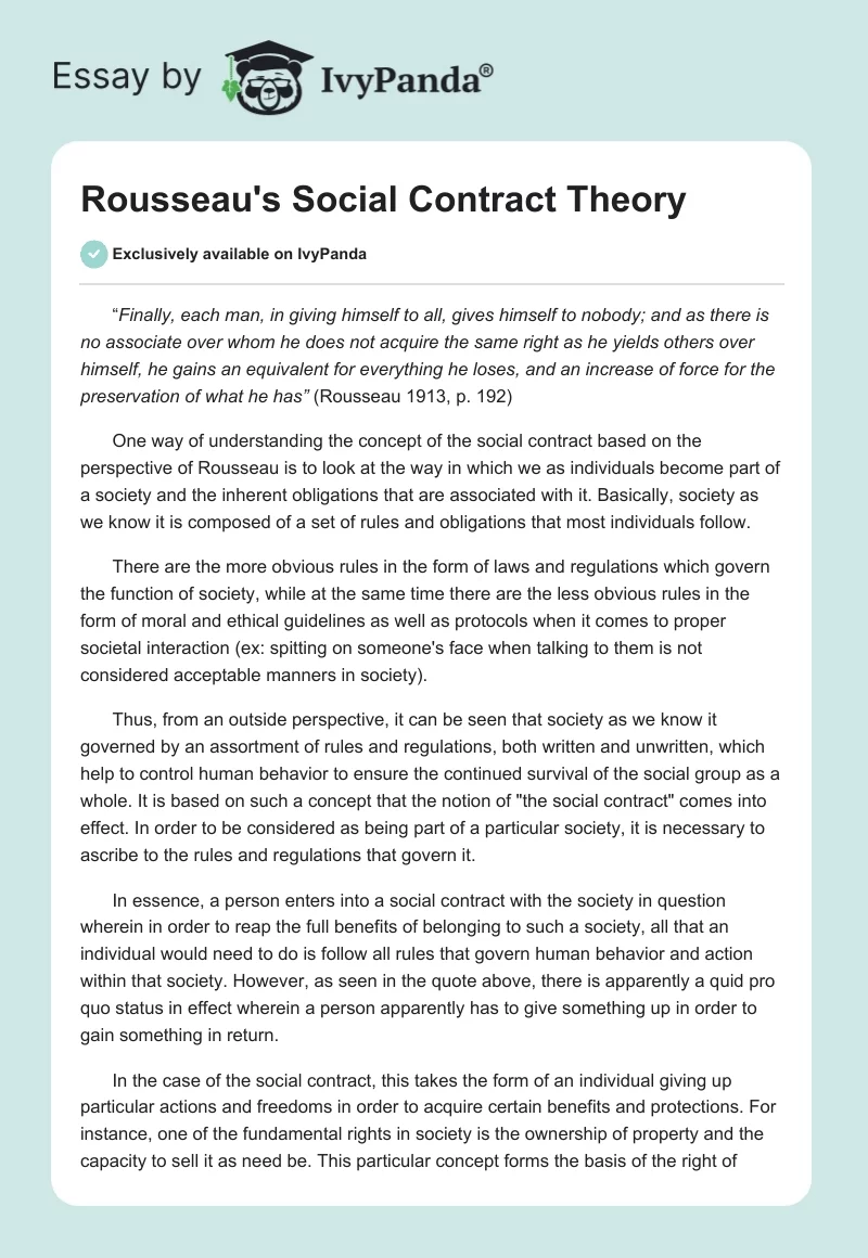 Rousseau's Social Contract Theory. Page 1