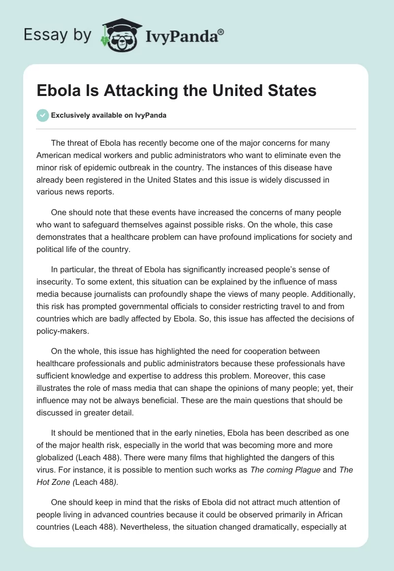 Ebola Is Attacking the United States. Page 1