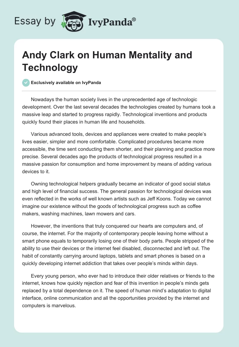 Andy Clark on Human Mentality and Technology. Page 1