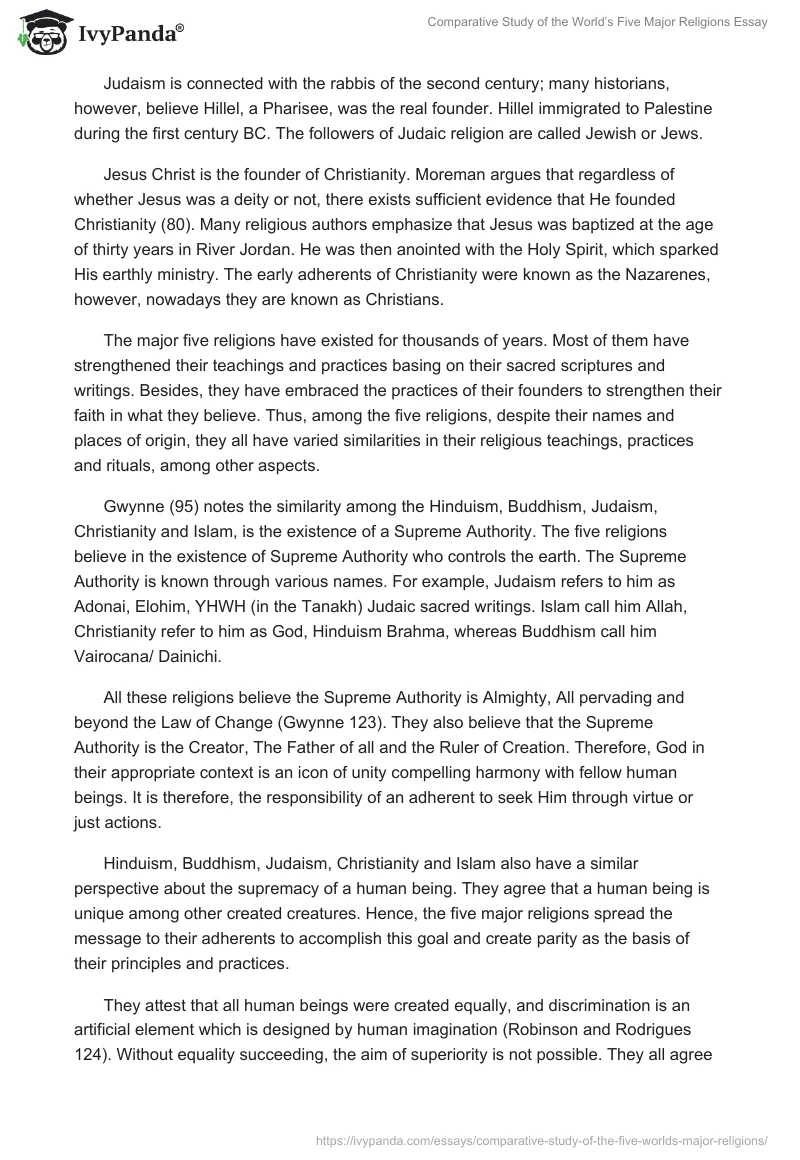 Comparative Study of the World’s Five Major Religions Essay. Page 2