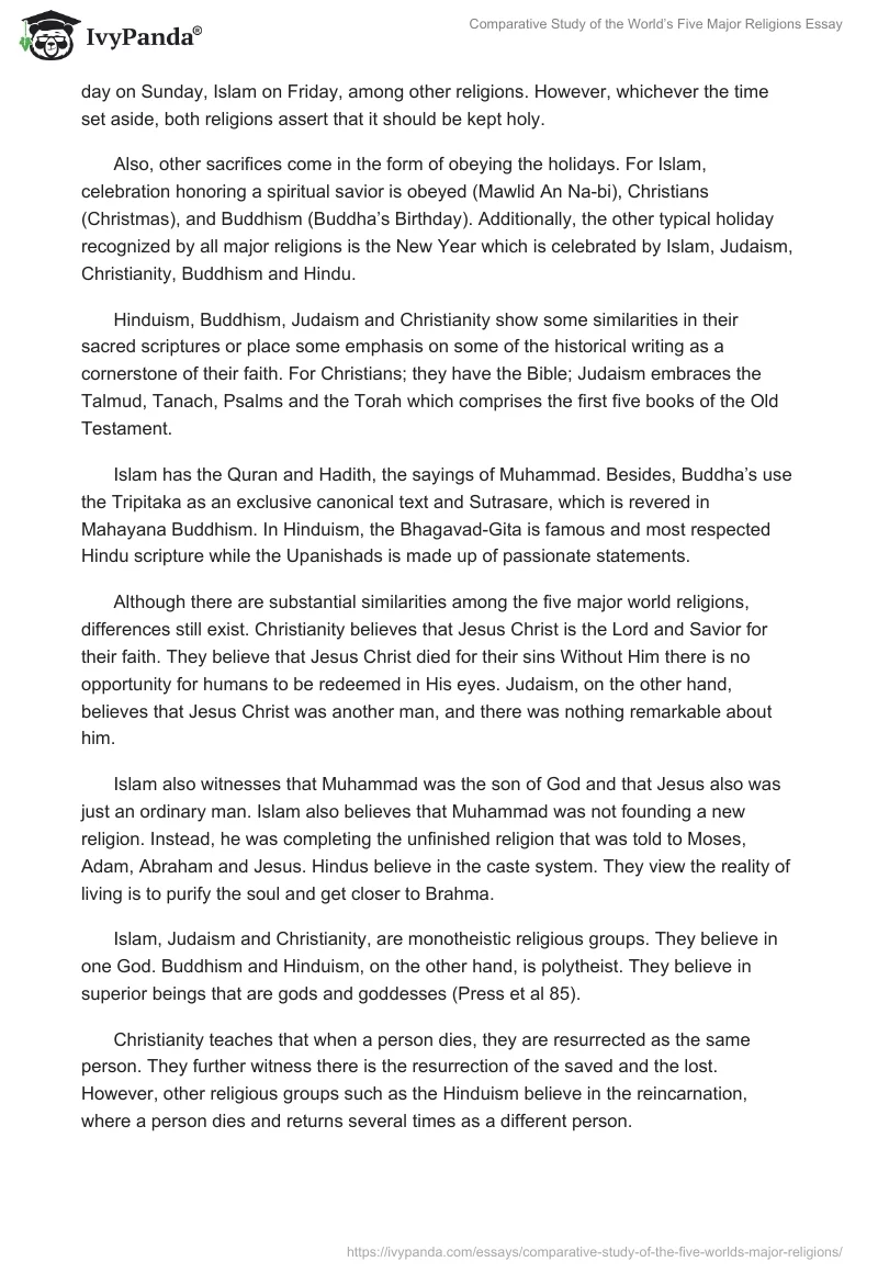Comparative Study of the World’s Five Major Religions Essay. Page 4