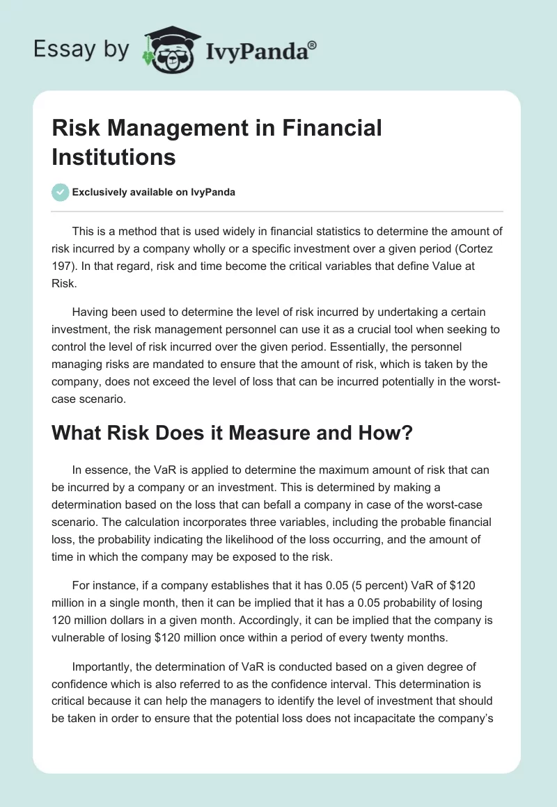 Risk Management in Financial Institutions. Page 1