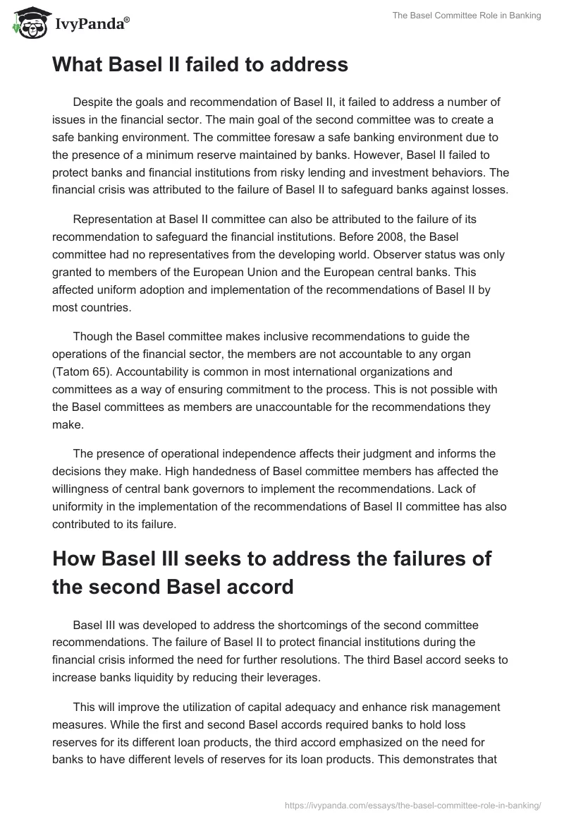 The Basel Committee Role in Banking. Page 2