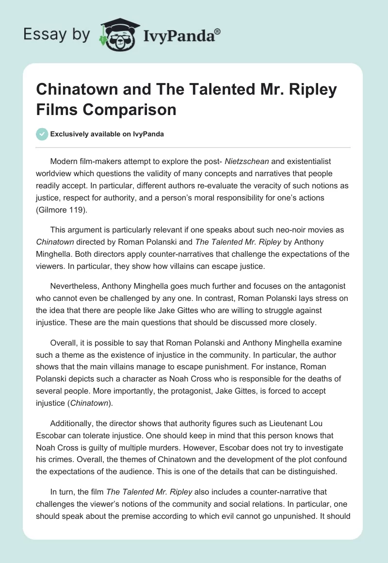 Chinatown and The Talented Mr. Ripley Films Comparison. Page 1