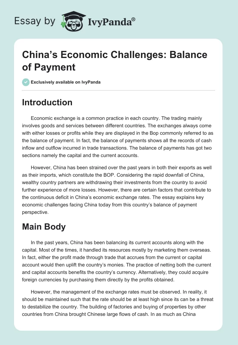 China’s Economic Challenges: Balance of Payment. Page 1