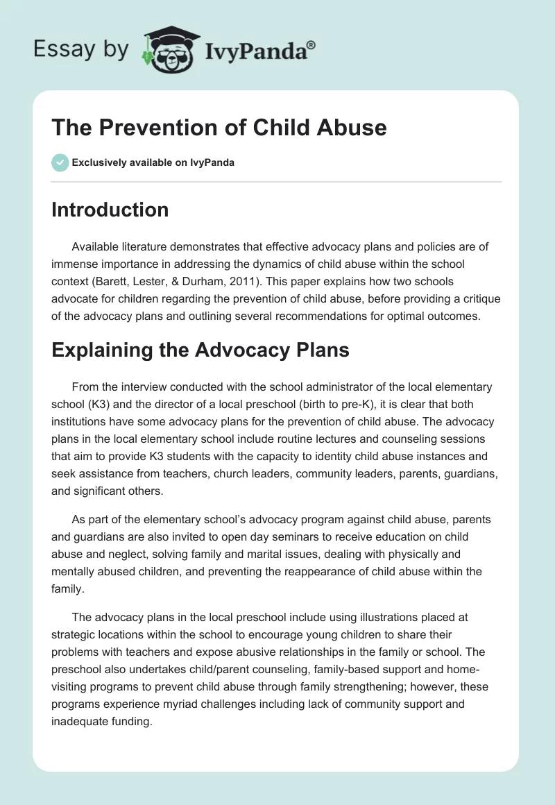 The Prevention of Child Abuse. Page 1