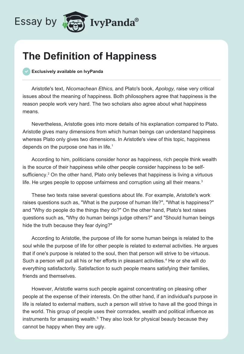 the definition of happiness essay
