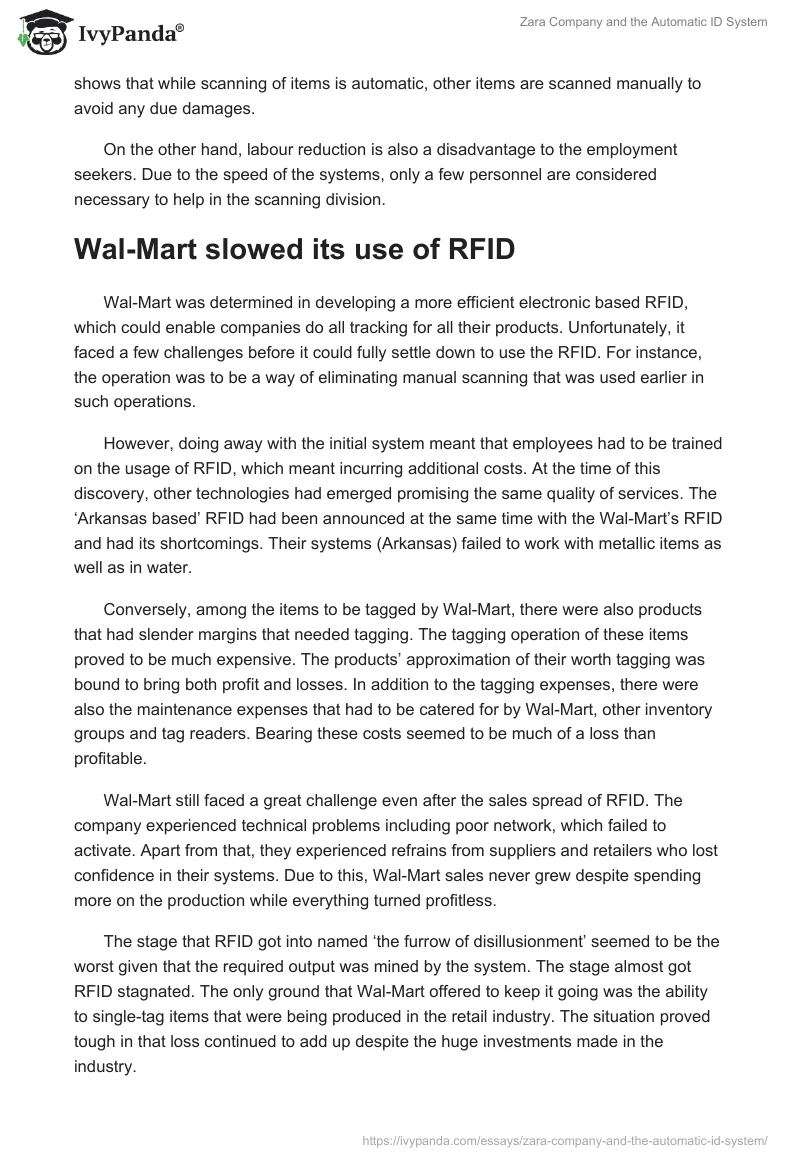 Zara Company and the Automatic ID System. Page 2