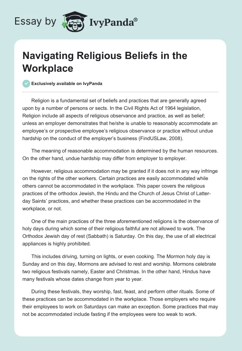 Navigating Religious Beliefs in the Workplace. Page 1
