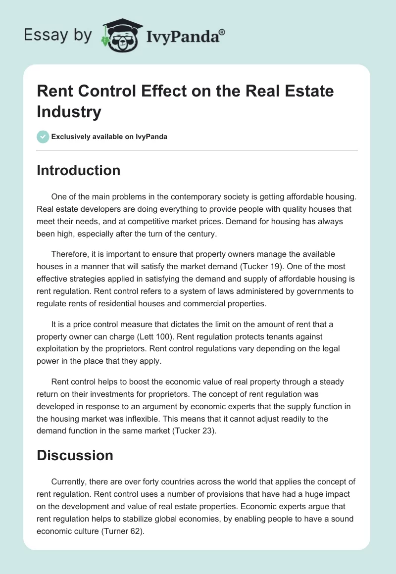 Rent Control Effect on the Real Estate Industry. Page 1