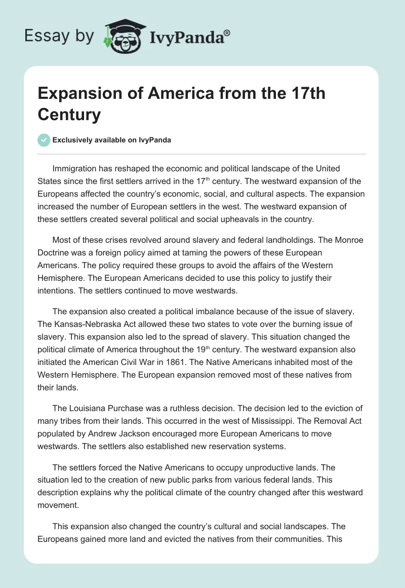 Expansion of America from the 17th Century. Page 1