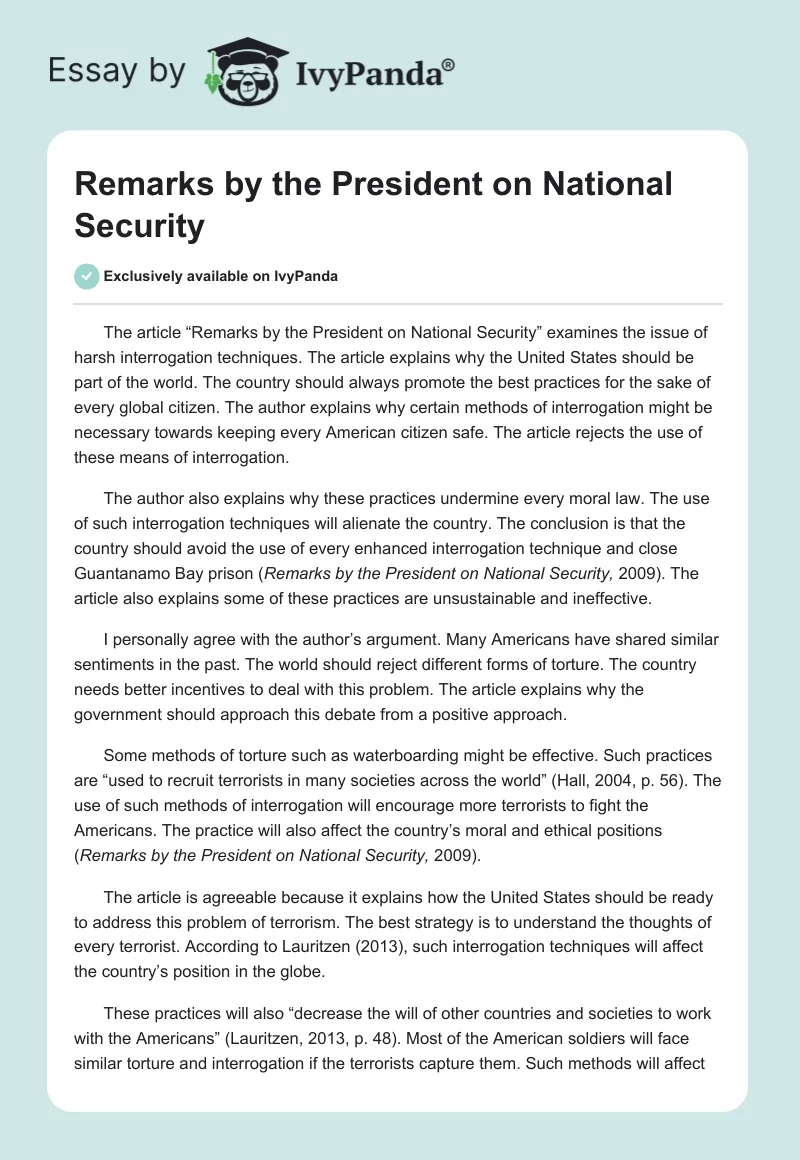 Remarks by the President on National Security. Page 1