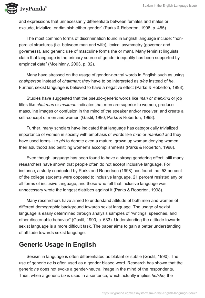 Sexism In The English Language Issue 3623 Words Research Paper Example