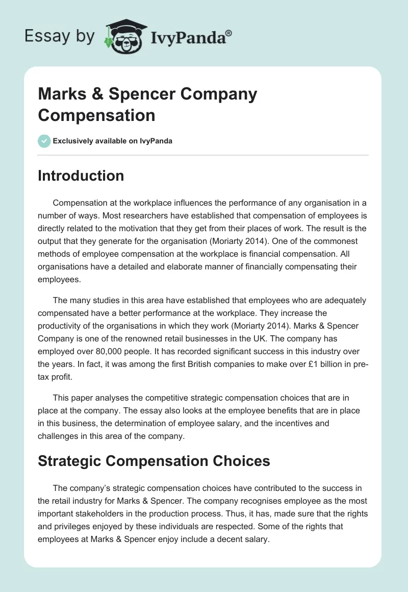 Marks & Spencer Company Compensation. Page 1