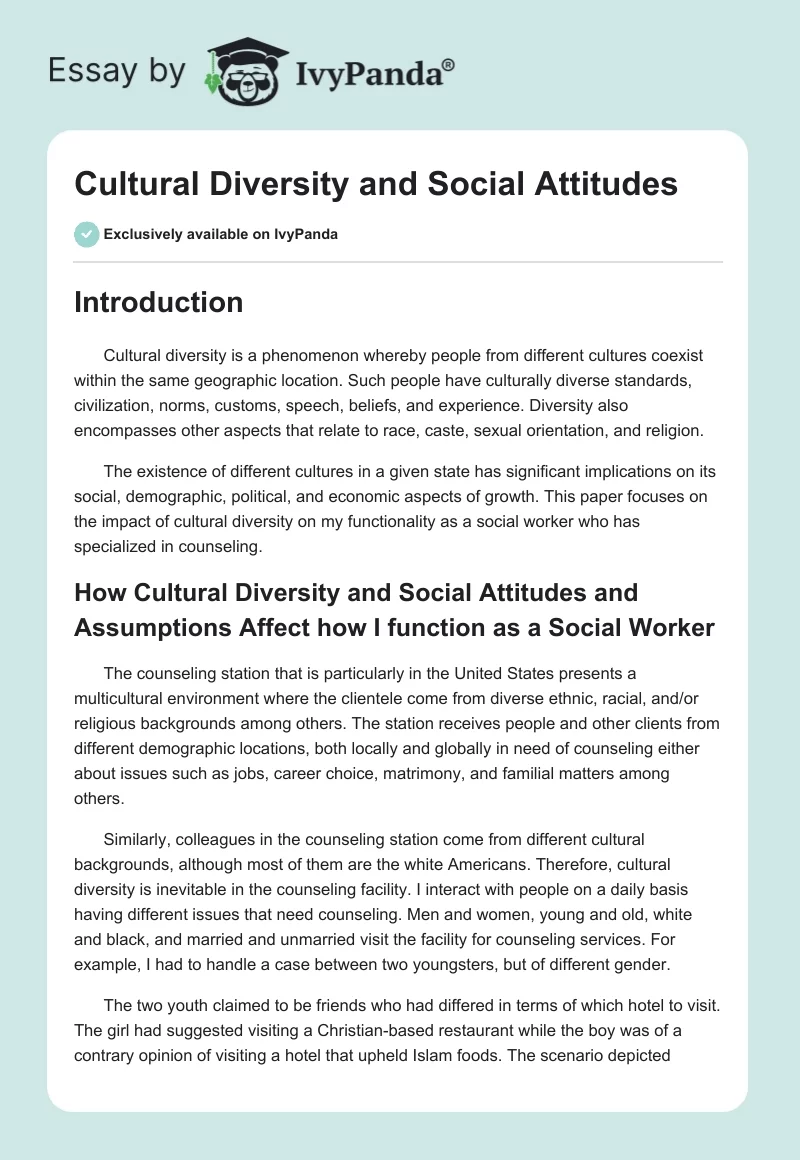 Cultural Diversity and Social Attitudes. Page 1