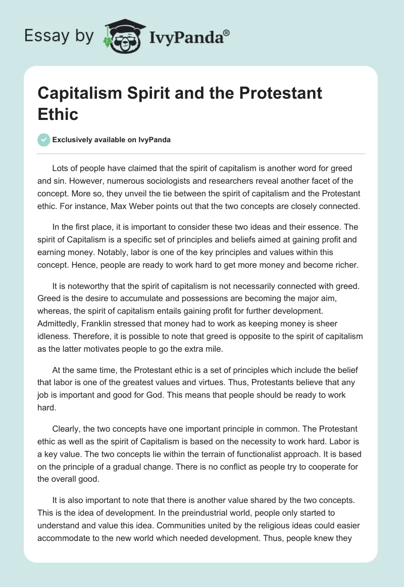 Capitalism Spirit and the Protestant Ethic. Page 1