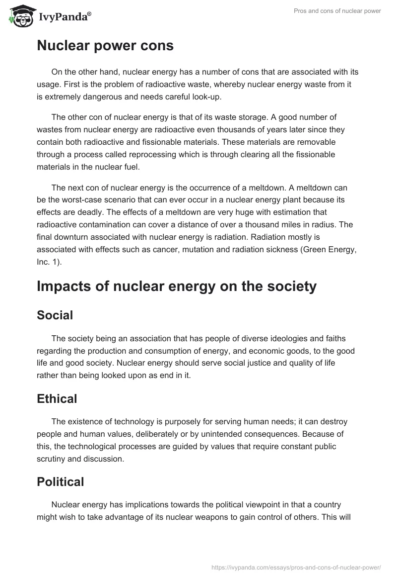 Pros and Cons of Nuclear Power. Page 2