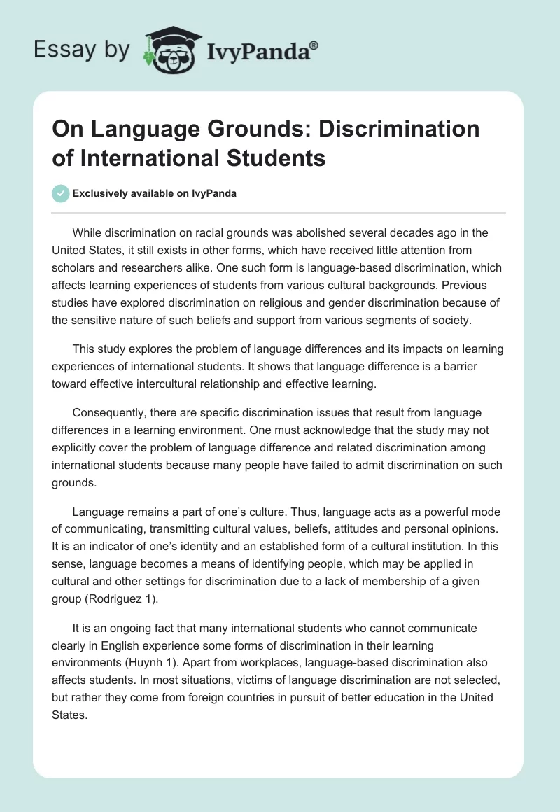 On Language Grounds: Discrimination of International Students. Page 1