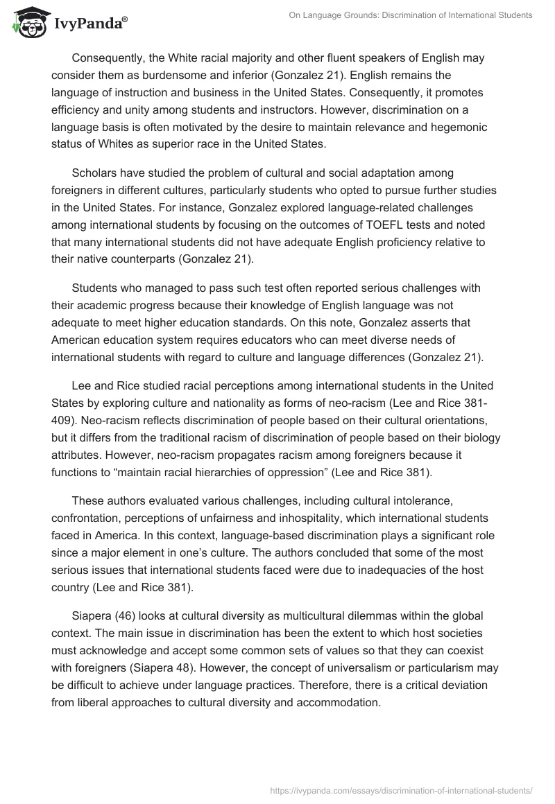 On Language Grounds: Discrimination of International Students. Page 2