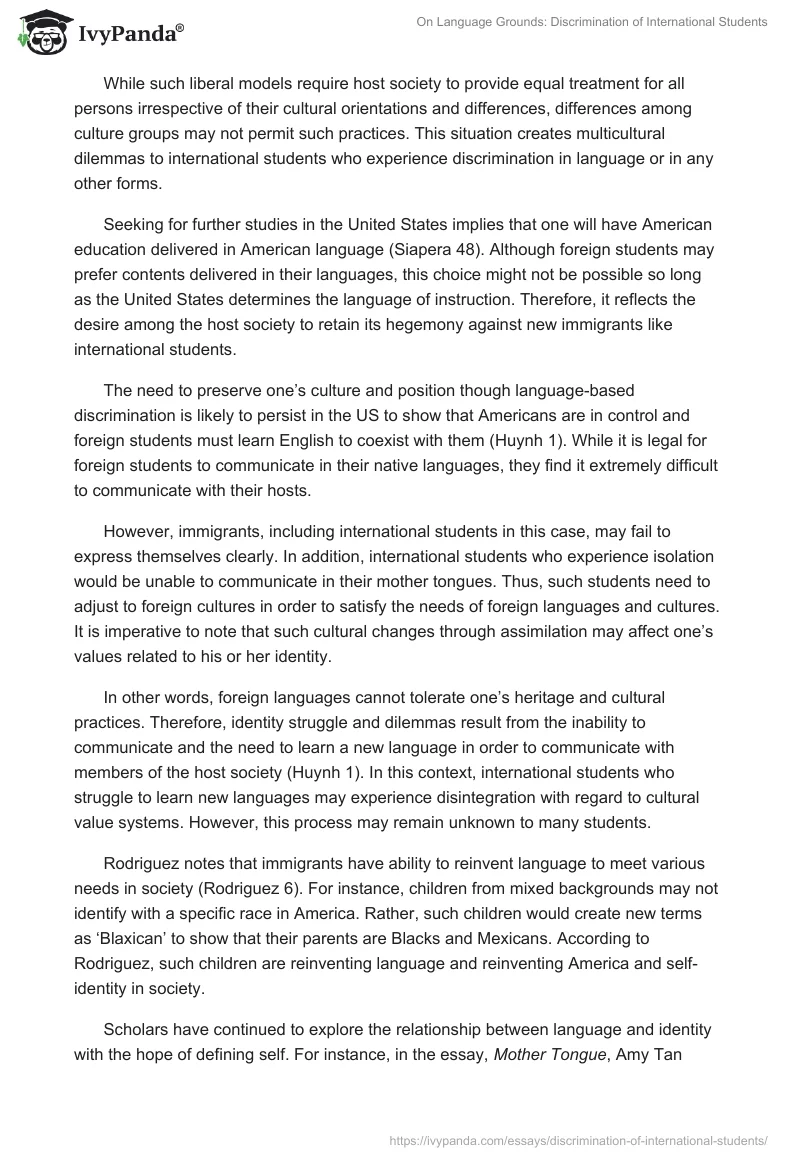 On Language Grounds: Discrimination of International Students. Page 3