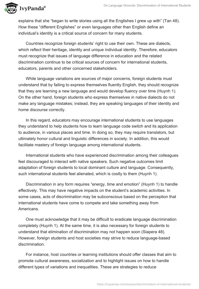 On Language Grounds: Discrimination of International Students. Page 4