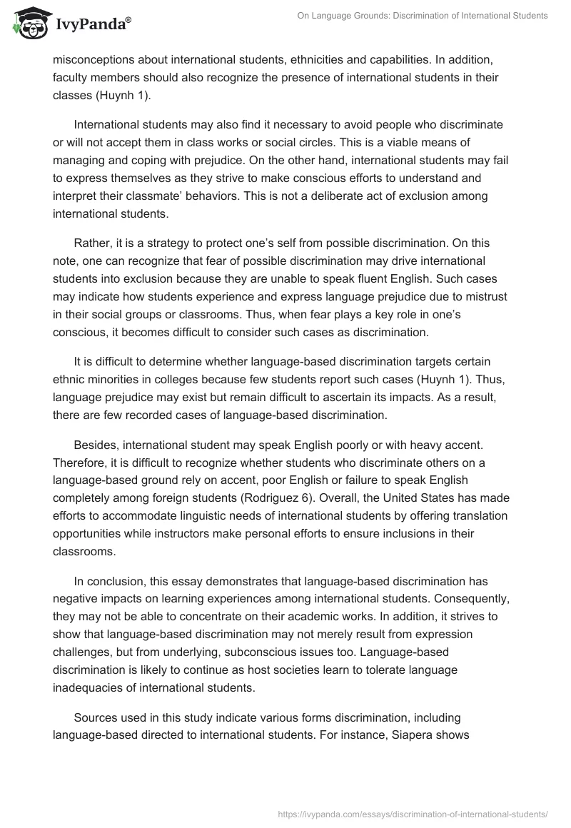 On Language Grounds: Discrimination of International Students. Page 5