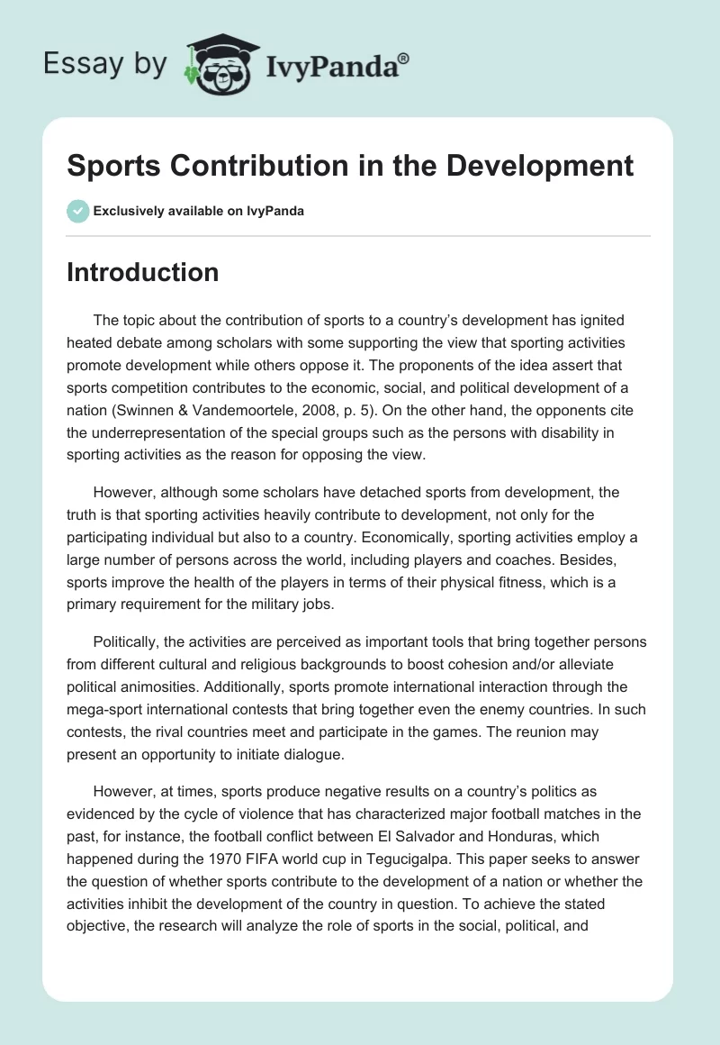 Sports Contribution in the Development. Page 1