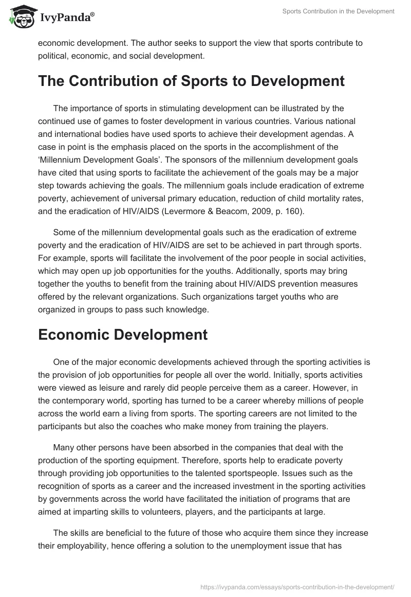 Sports Contribution in the Development. Page 2