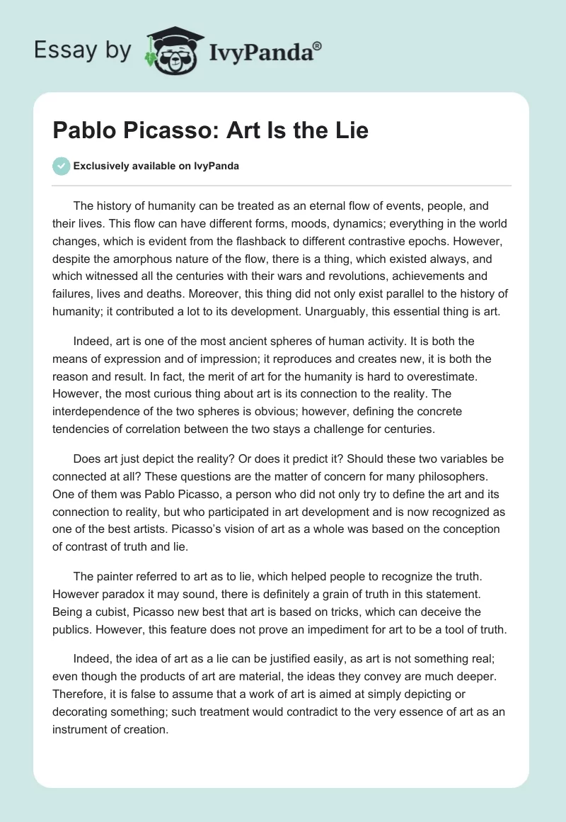 Pablo Picasso: Art Is the Lie. Page 1