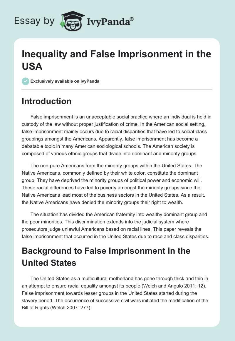 Inequality and False Imprisonment in the USA. Page 1