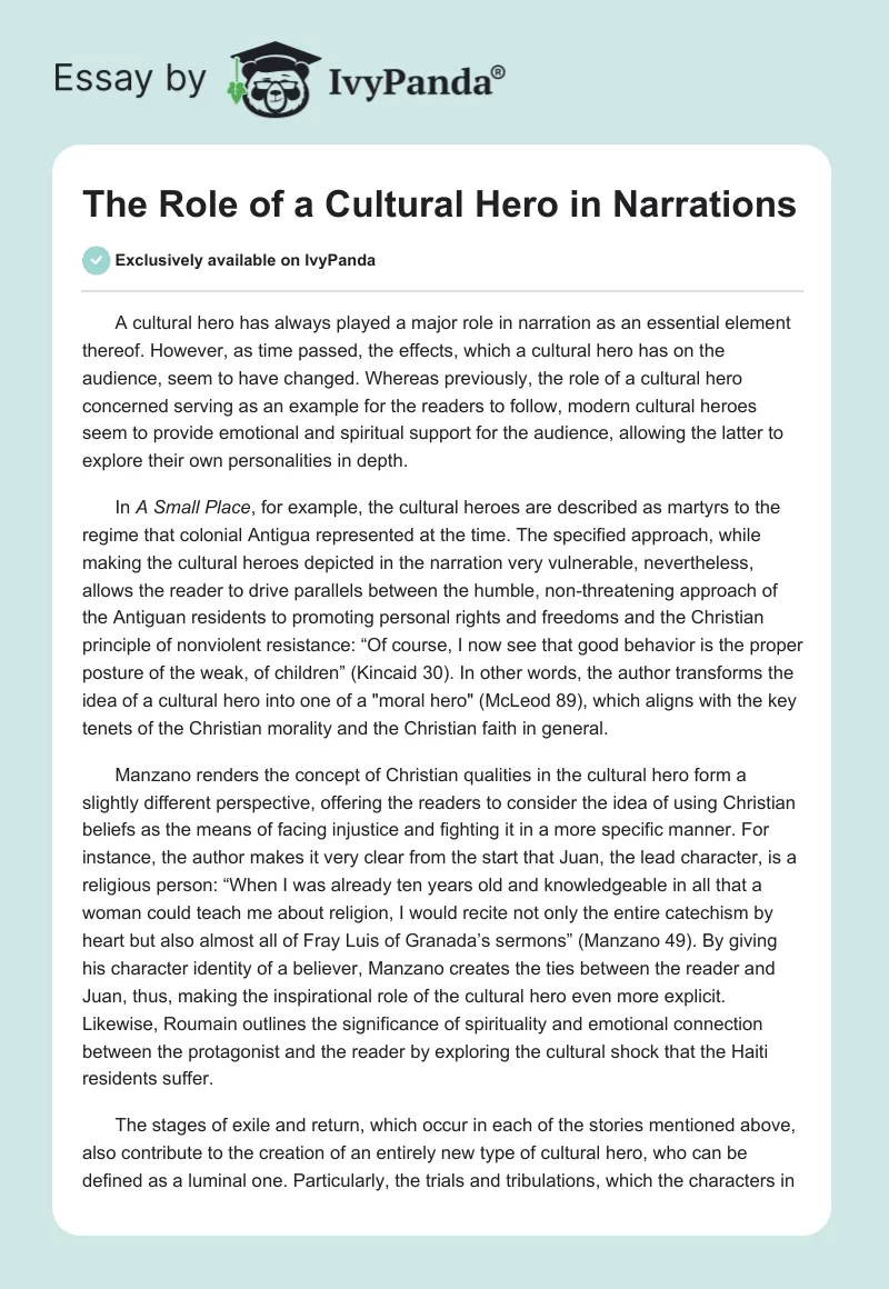 The Role of a Cultural Hero in Narrations. Page 1