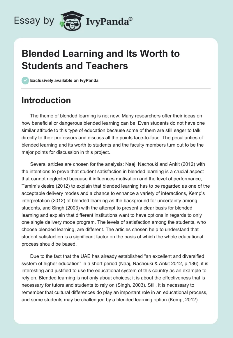 Blended Learning and Its Worth to Students and Teachers. Page 1